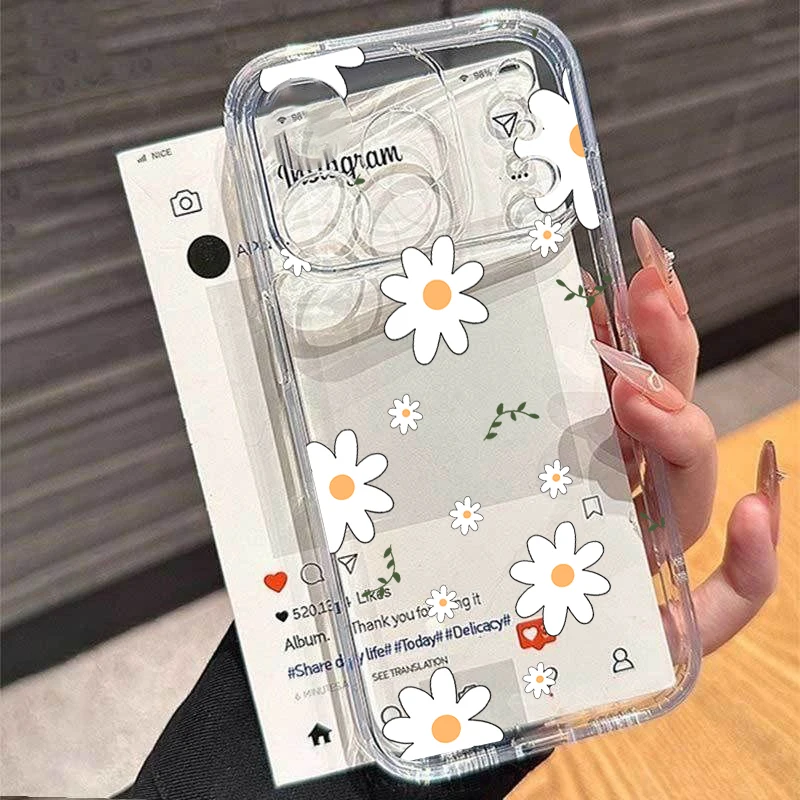 Фото Чехол для iPhone 17, 16 Pro Max, 11, 15, 12, 14 Plus, 13 Mini, 17 Air, 16E с летним цветочным принтом и пчелами, прозрачный №5