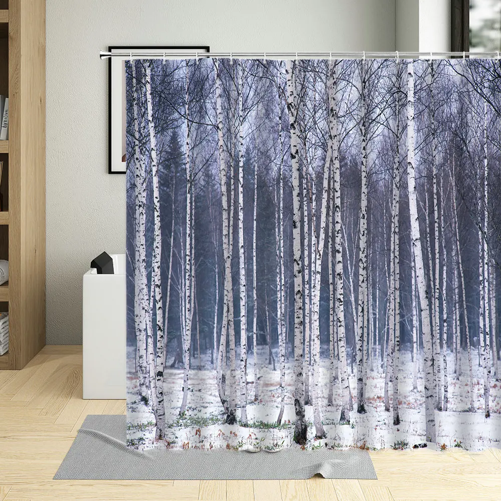

Занавеска для душа с изображением зимнего леса, занавески для ванной из полиэстера с изображением белого снежного поля, дерева, природного ландшафта, украшение для дома