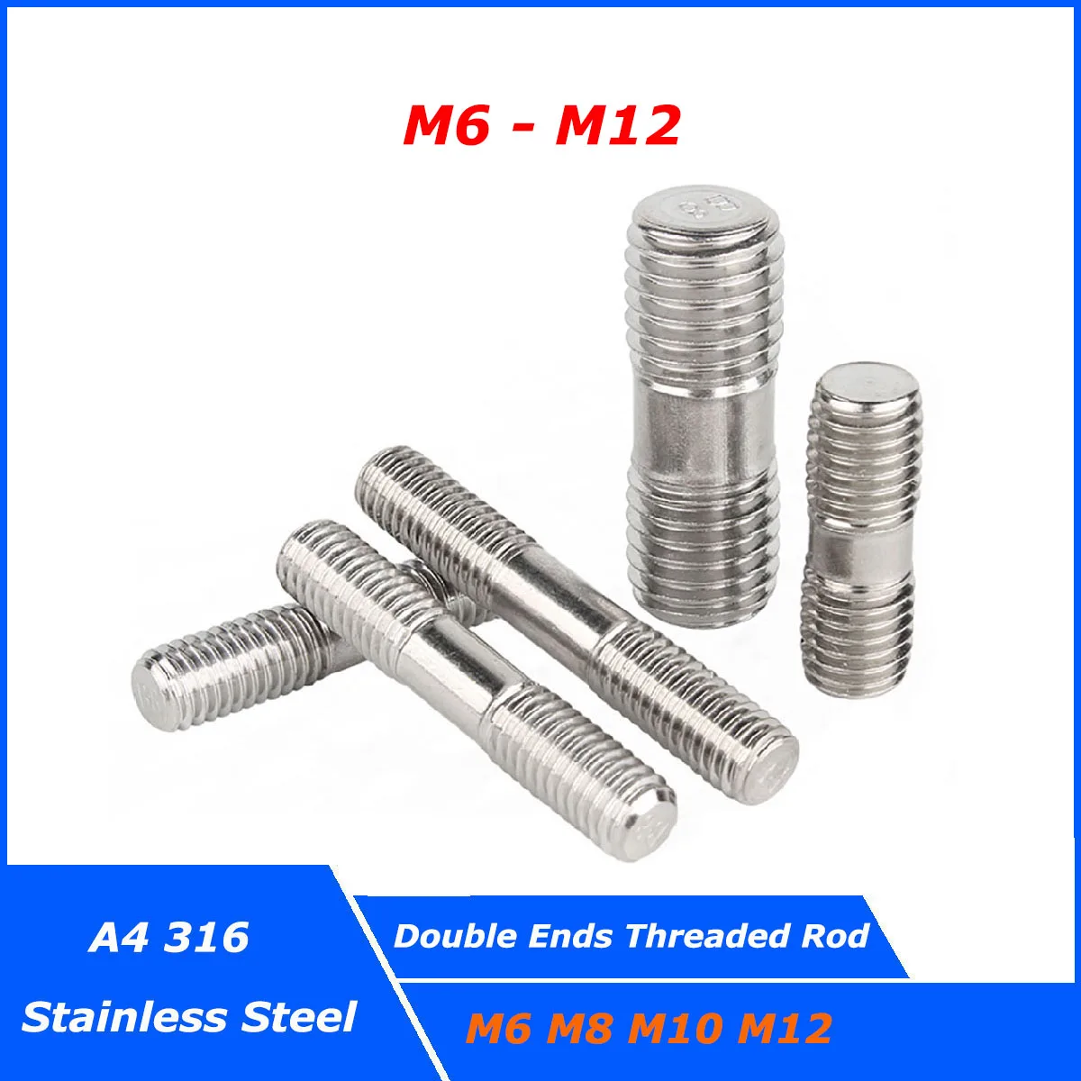 

Double End Thread Rod M6 M8 M10 M12 A4 316 Stainless Steel Dual Head Threaded Bar Stud Bolts Screw Tooth Stick GB901