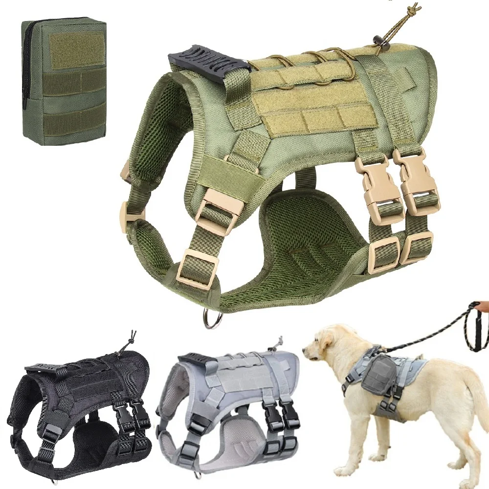 

Tactical Dog Collar Harness Military Pet German Shepherd Pet Training Vest Dog Harness and Leash Set for Small Medium Large Dogs