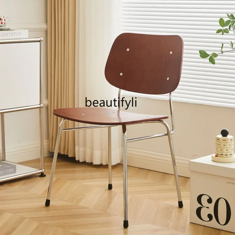 

Solid Wood Dining Chair Home Retro Dining Room Back Stool Nordic Simple Iron Silent Style Coffee Shop Dining Table and Chair