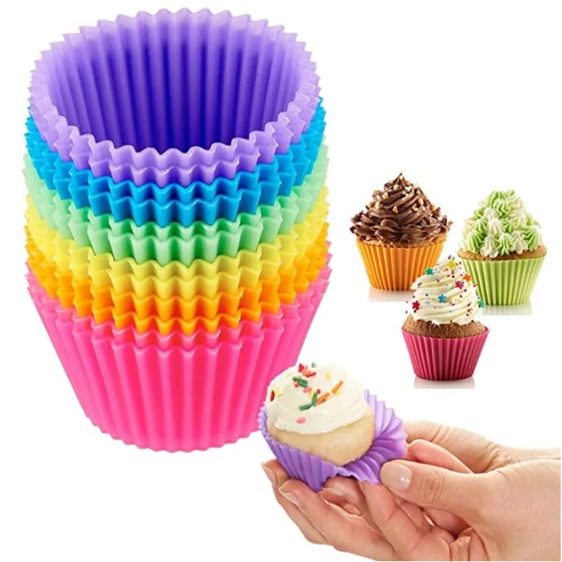 

12pcs/Set Silicone Cake Mold Round Shaped Muffin Cupcake Baking Molds Kitchen Cooking Bakeware Maker DIY Cake Decorating Tools