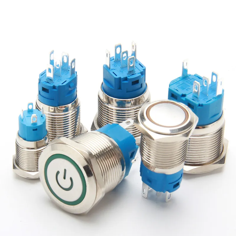 Водонепроницаемый металлический кнопочный переключатель 12/16/19/22 мм светодиодная