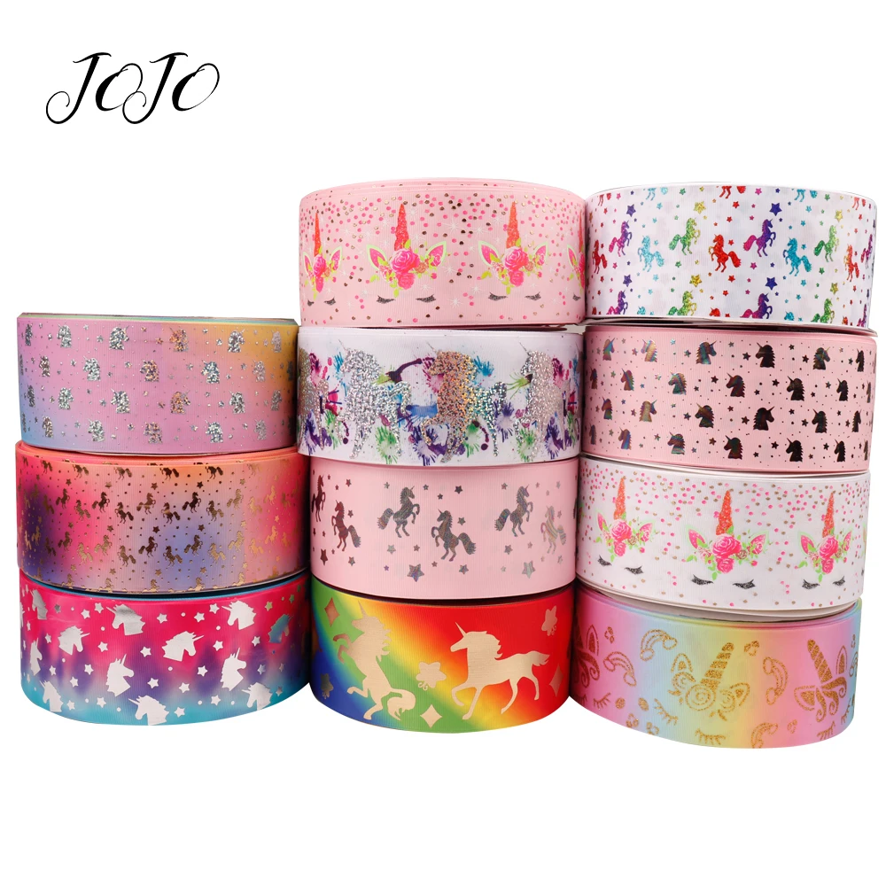 

JOJO BOWS 75mm 2y Grosgrain Stain Ribbon For Craft Unicorn Bronzing Printed Webbing For Needlework DIY Hair Bows Tape Decoration