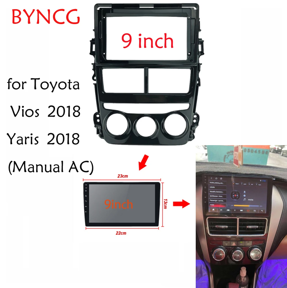 

2 Din 9 Inchs Car Radio Installation DVD GPS Mp5 Plastic Fascia Panel Frame for Toyota Vios Yaris(Manual AC) 2018 Dash Mount Kit