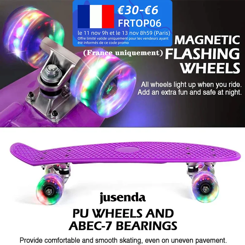 Jusenda 22inch Fish Board Mini Cruiser Skateboard Children Scooter Longboard Skate Boards Retro Penny Board Wheel Truck Bearings