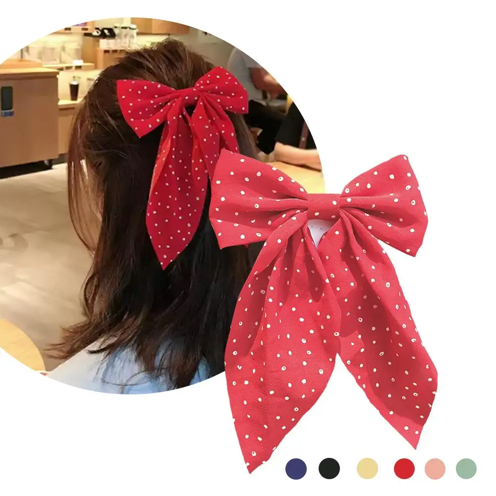 Новинка стильная волнистая заколка в горошек с большим бантом простая Корейская
