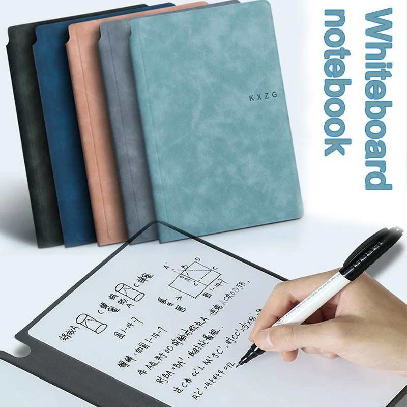 A5 Whiteboard Notebook Leather Memo Free Whiteboard Pen Erasing Cloth Reusable Weekly Planner Portable Stylish Office Notebook
