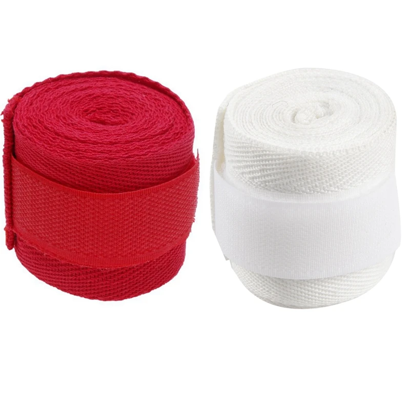 

2 Pc 2.5M Eslatic Cotton Sports Strap Boxing Bandage For Sanda Muay Thai Mma Taekwondo Hand Gloves Wraps Red & White