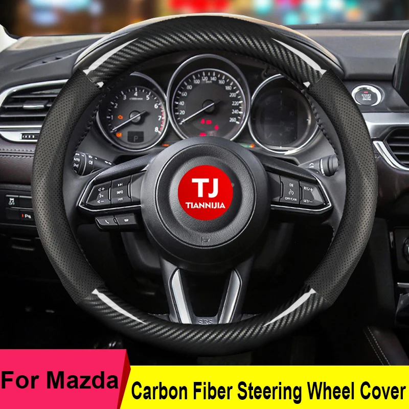 

Car Carbon Fiber Leather Steering Wheel Cover 38cm Breathable for For Mazda 3 5 6 X-5 Summit M3 M6 Axela Atenza CX30 CX-9 CX50