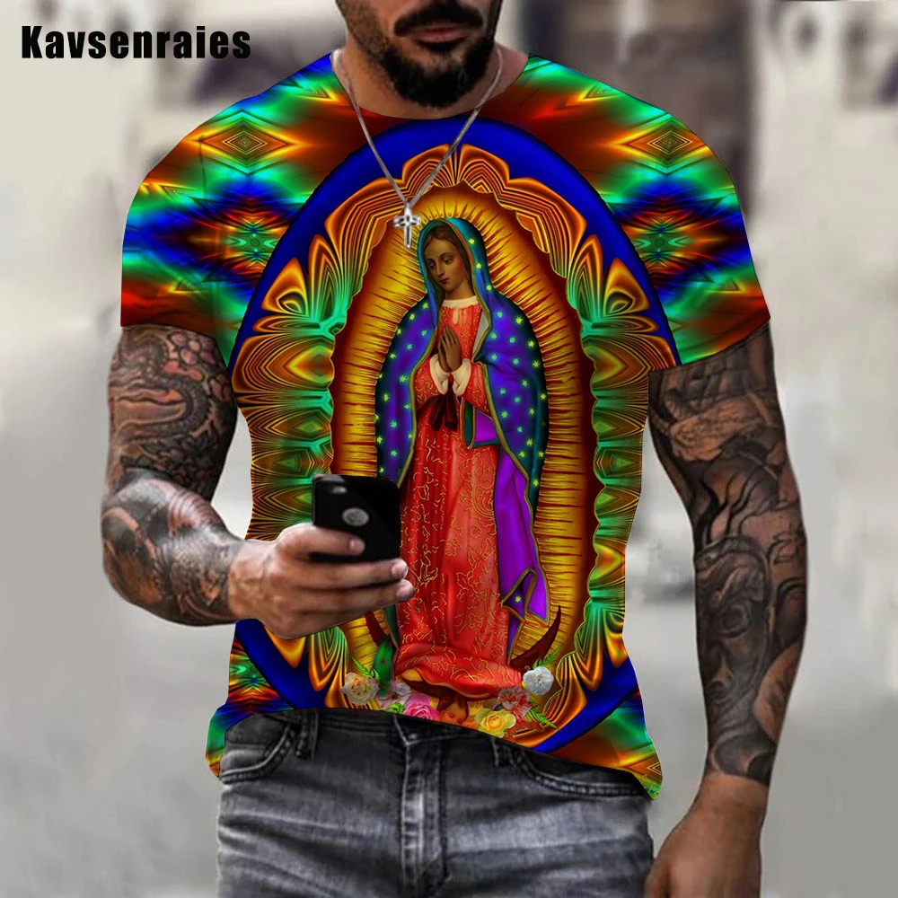 

New Our Lady Of Guadalupe Virgin Mary Catholic 3D Printed T-shirt Men Women Casual Fashion Cosplay Tops Clothes