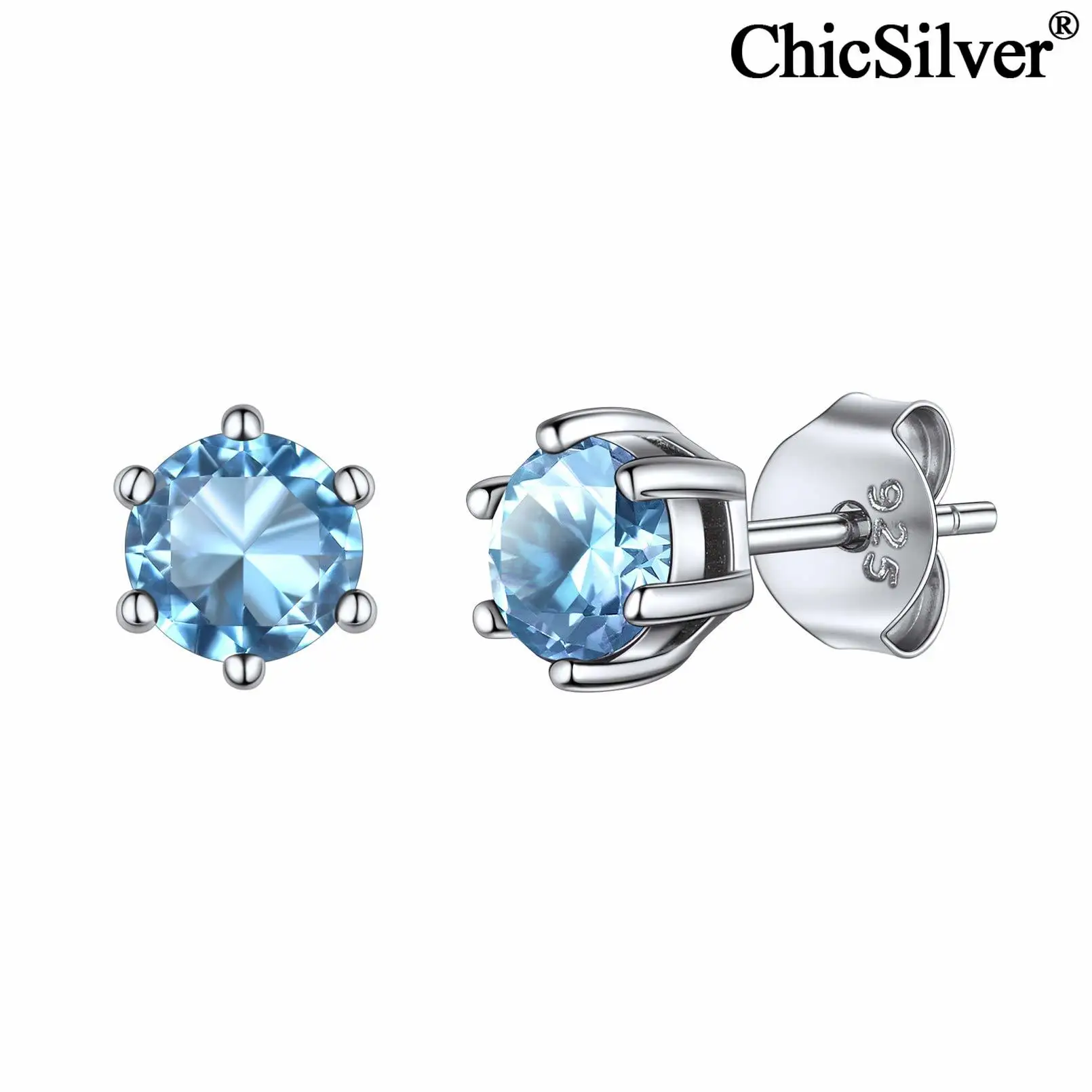

ChicSilver March Birthstone Earrings for Women 925 Sterling Silver Dainty Small Round Cut Stud Earrings Birthday Gift Jewelry
