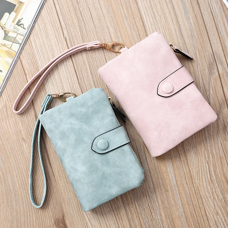 

Minimalist Wallets Ladies Pocket Pink Women Leather Tri-fold Small Wallet Purses Zipper Frosted Soft With Female Short Coin
