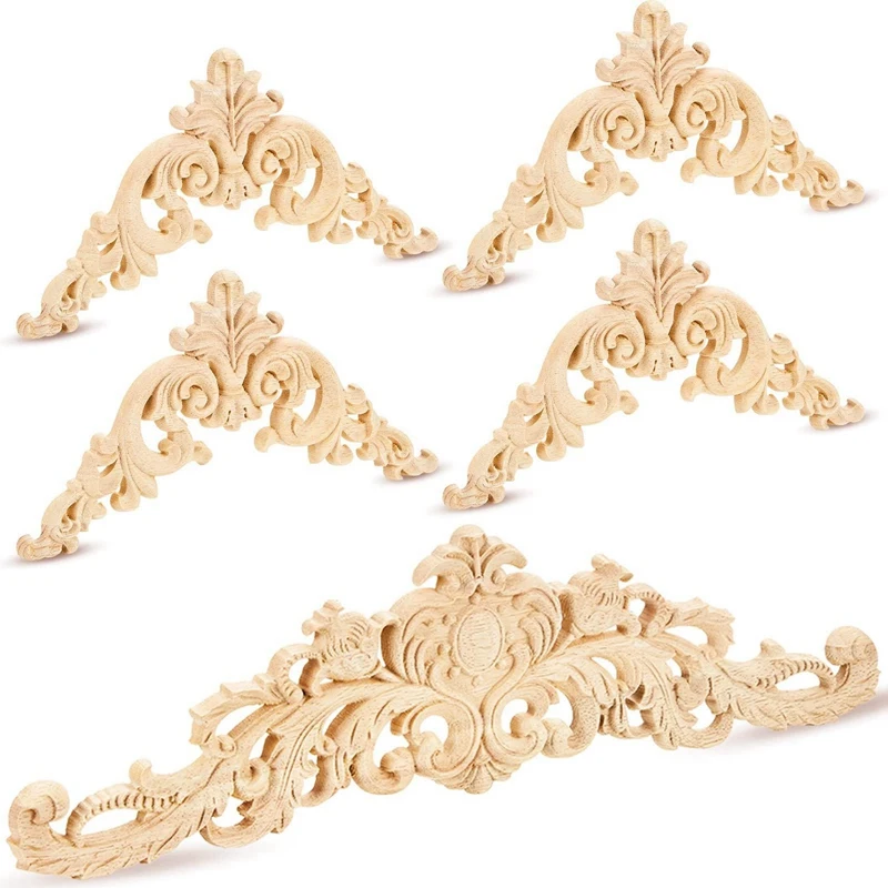 

10X Wood Appliques Onlays Decorative Wood Appliques DIY Wood Appliques For Mirror Bed Door Cabinet Wardrobe Furniture