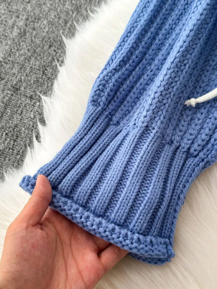 2024 женский осенне-зимний синий свитер шикарный стиль свободный вязаный