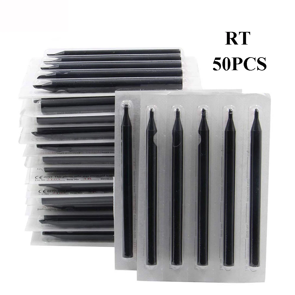 

50PCS Tattoo Needles Tips Disposable Sterilized Black Long Tattoo Tip Tube Assorted Sizes for Tattoo Machine Grip Tubes Supplies