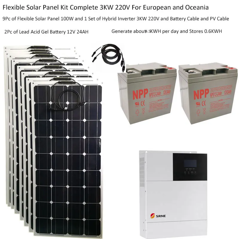 Solar System For Home Complete Kit 3000W 110v 220V Lead Acid Battery Hybrid Inverter Off Grid System Car Camping Caravan Boat