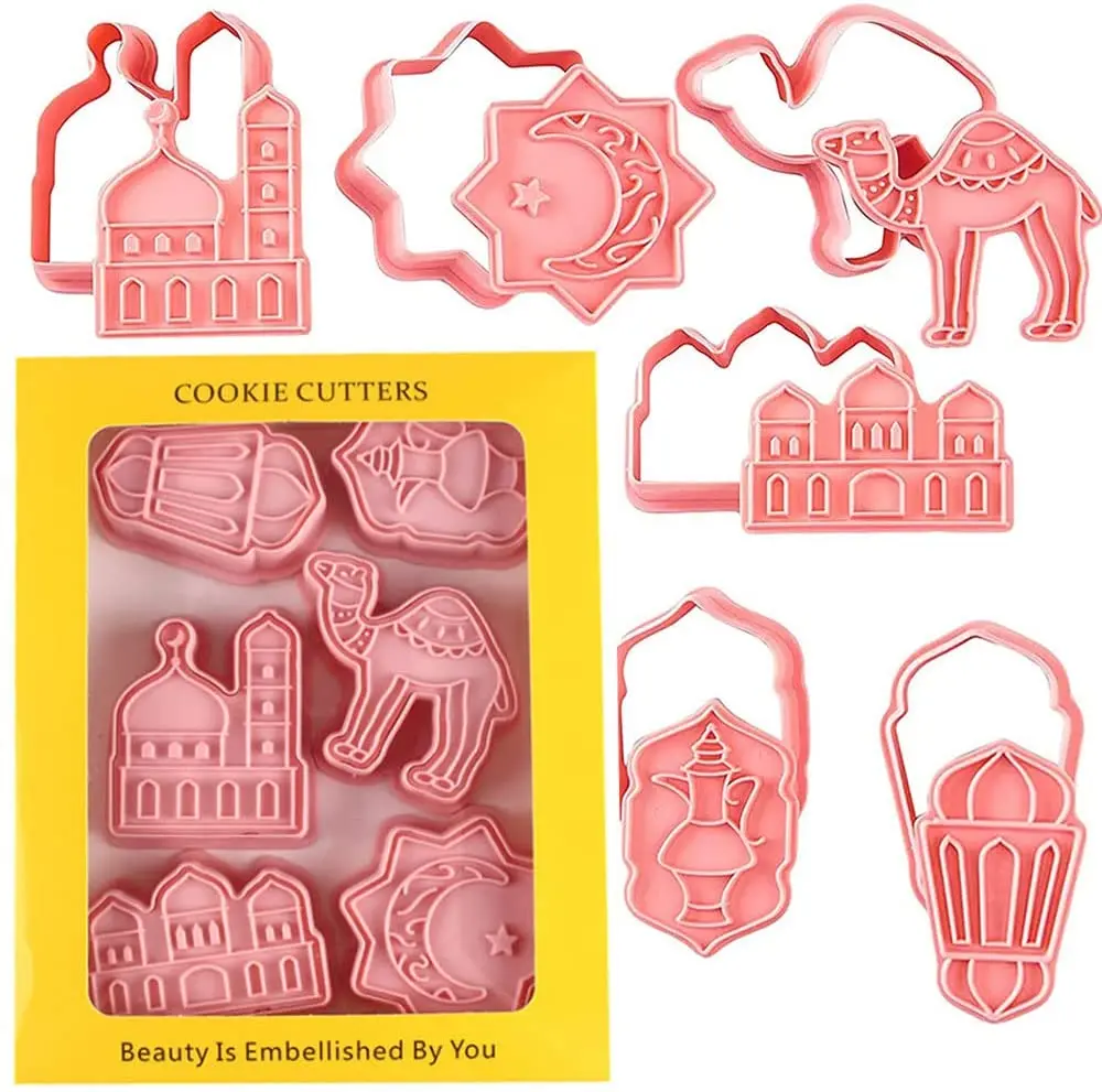 

6Pcs Eid Mubarak Cookie Cutters Mold Ramadan Islamic Muslim Biscuit Mold, Mosque, Lantern, Camel, Star, Moon, Islamic Star