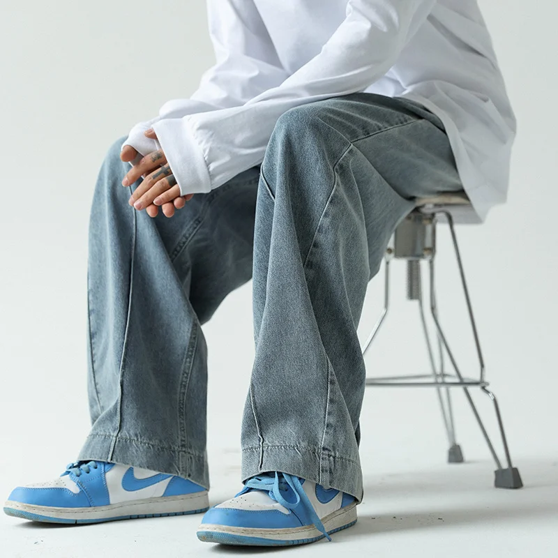 Blue baggy Jeans Men Fashion Casual Wide Leg Jeans Mens Japanese Streetwear Loose Hip Hop Straight Denim Pants Mens Trousers