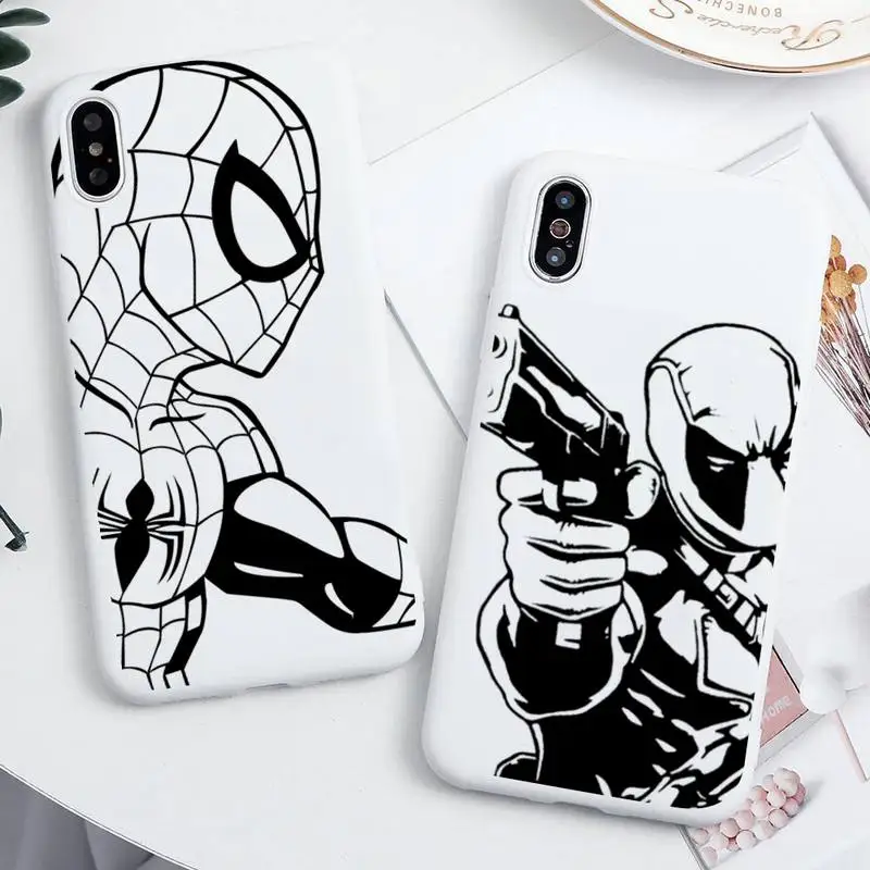 

Marvel SpiderMan Venom Deadpool Captain America Phone Case For iphone 13 12 11 Pro Max Mini XS 8 7 6 6S Plus X SE XR Candy white