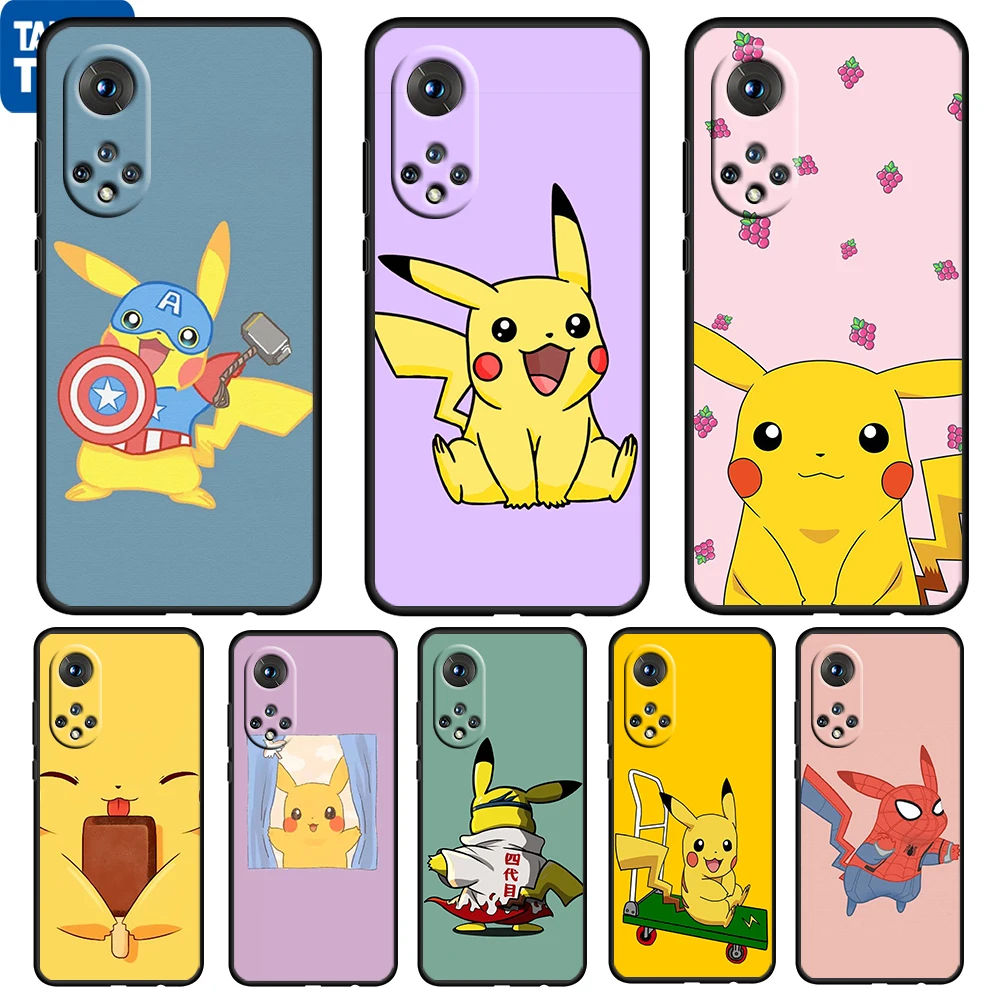 

Hot Anime Cute Pikachu For Honor 60 50 20 SE Pro X30 10X 10i 10 9X 9A 8X 8A Lite Silicone Soft TPU Black Phone Case Capa