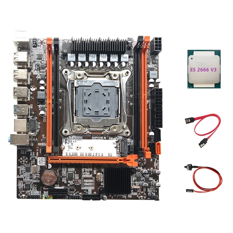 

X99H Motherboard LGA2011-3 Computer Motherboard Support DDR4 RAM Memory With E5 2666V3 CPU+Switch Cable+SATA Cable