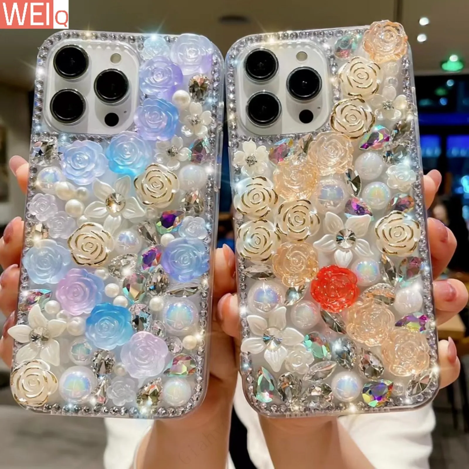 

Fantasy Gradual Rose Diamond Pearl Flower Phone Case For Samsung S23 S22 S21 S20 FE Ultra Plus + Note 10 20 Pro A 52 A72 53 A54