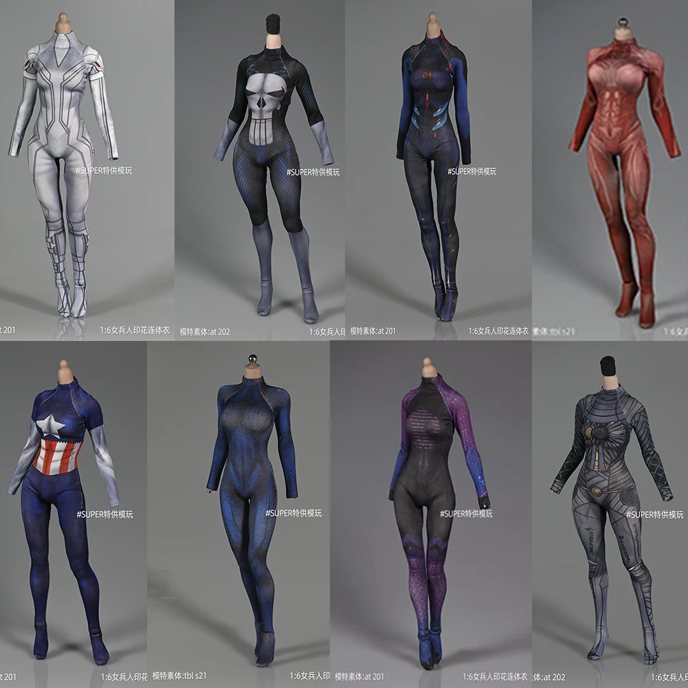 

1/6 Female Soldier bodysuit Elastic with 3d printing PatternClothing Accessories Fit AT201 Action Figure Body Collection