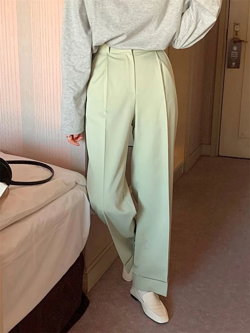 

HziriP шикарные однотонные длинные брюки женские универсальные уличные офисные Дамские Брюки 2022 Повседневная рабочая одежда с высокой талией...