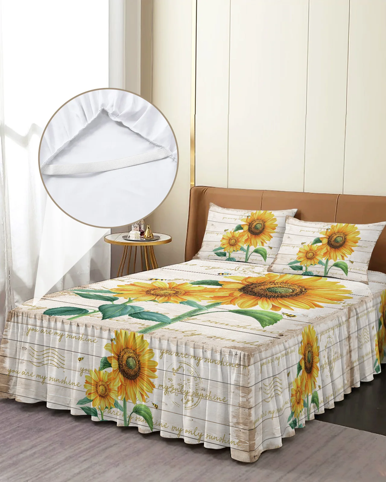 

Постельное белье с подсолнухами, эластичное покрывало с наволочками, защита для матраса, Комплект постельного белья