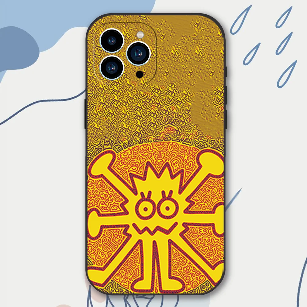 Graffiti-Art Mr Doodle Phone Case for iPhone 12 11 13 14 15 16 Max Pro Plus Black Soft Silicone Cover