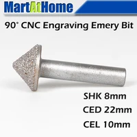 free shipping diamond 90%c2%b0 82210mm cnc engraving emery bit burr shaft 8mm for stone marble granite glass sm591 cf