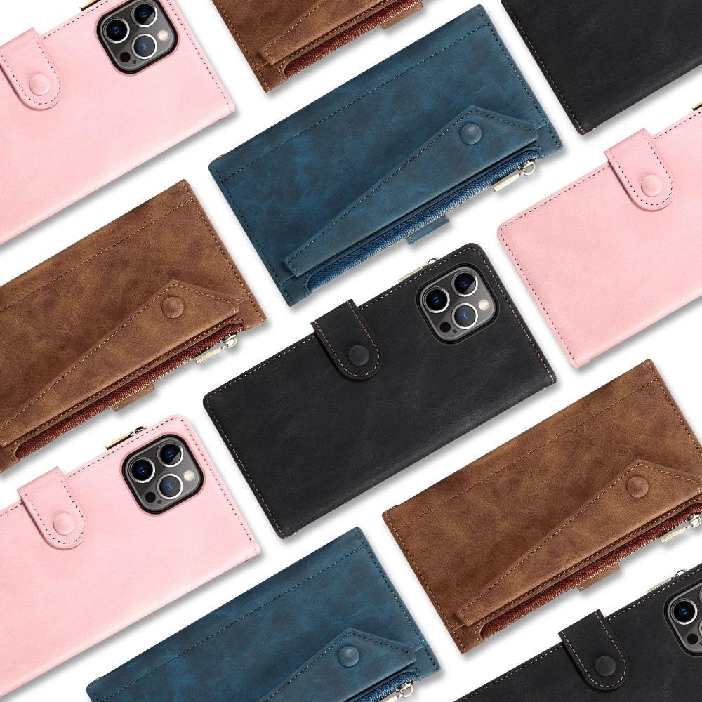 Кожаный чехол-книжка с 9 отделениями для карт и молнией iPhone 16 Pro Max