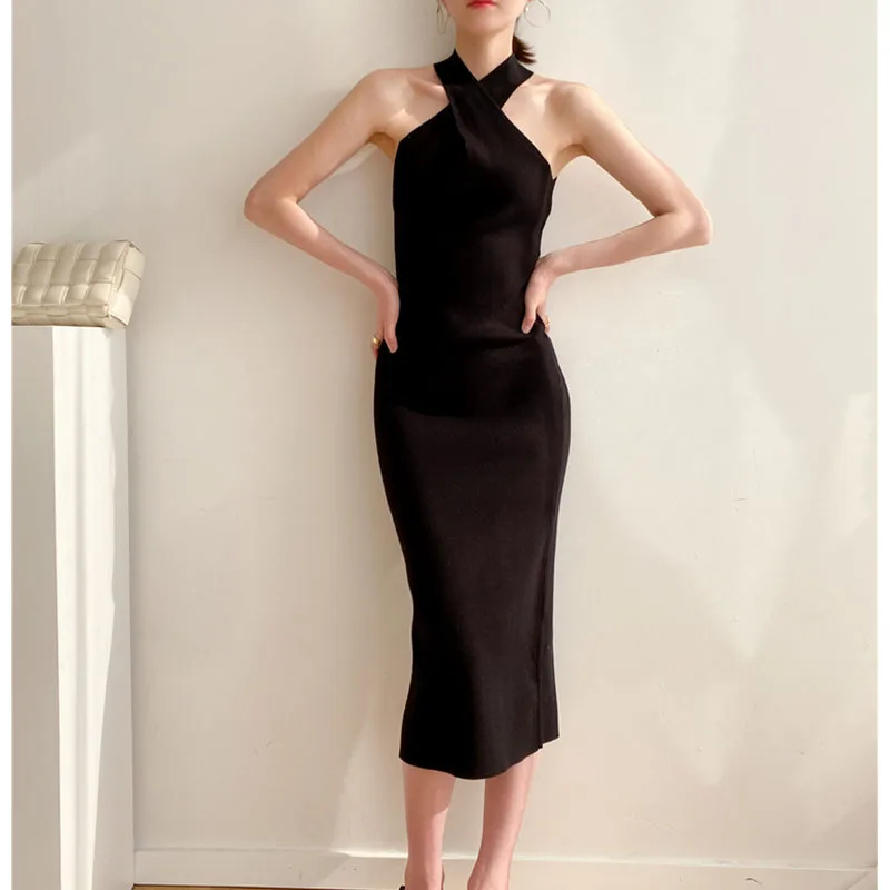 

Spring foreign style rich lady elegant slim slim Hip Wrap Skirt cross neck knee knit bandage dresses
