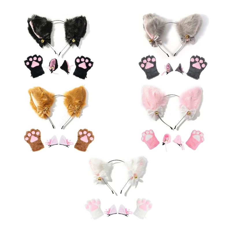

Cosplay Animal Ears Shape Hairhoop with Bell and Gloves Hairpins Kids Fancy Costume Novelty Supplies for Halloween Party