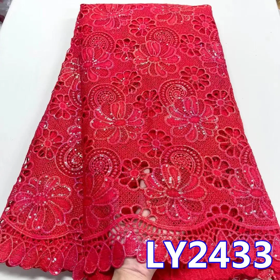 

High Quality African Milk Silk Lace Fabric With Stones 2023 5Yards French Guipure Cord Nigerian Mesh Fabric For Women PL156-5