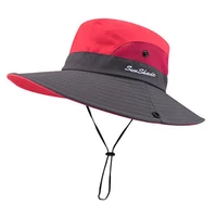 1pcs womens ponytail sun hat uv protection adjustable foldable mesh wide brim colorblock fishing hat