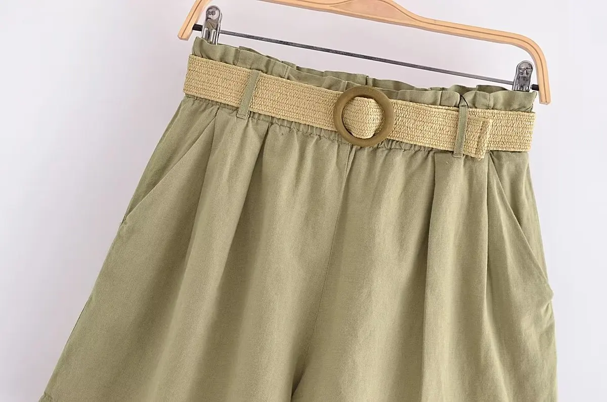 Withered French Country Style Simple Casual Linen Bermuda Ladies Loose Fashion High Waist Summer Shorts Women