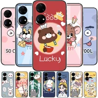 cartoon cute phone case for huawei p50 p40 p30 p20 10 9 8 lite e pro plus soft back coque funda black