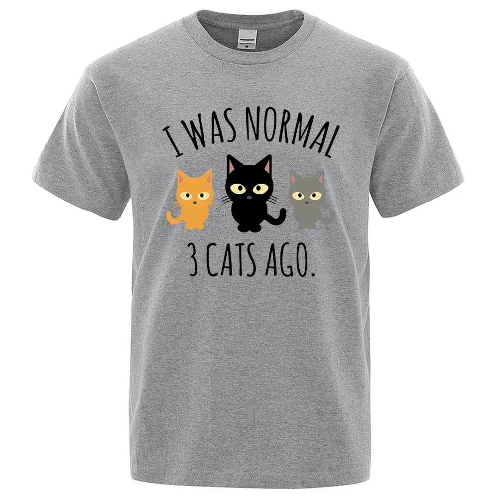 

Мужские футболки с принтом «I Was Нормальный 3 кошки назад», одежда с обычным рукавом, Модные дышащие футболки, мужские повседневные летние футболки