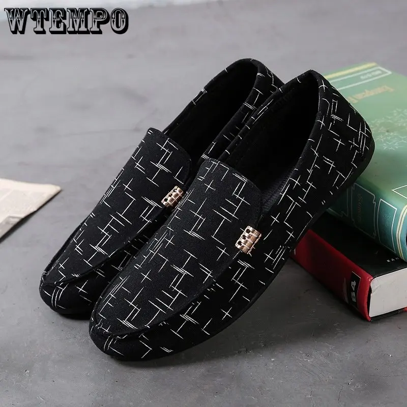 

Мужские лоферы WTEMPO корейской версии, мужские слипоны, британская обувь, повседневная обувь для мужчин, дышащая парусиновая обувь на низком каблуке