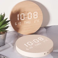 led digital time date temperature display wall clock imitation cotton linen color round silent clock for living bedroom study