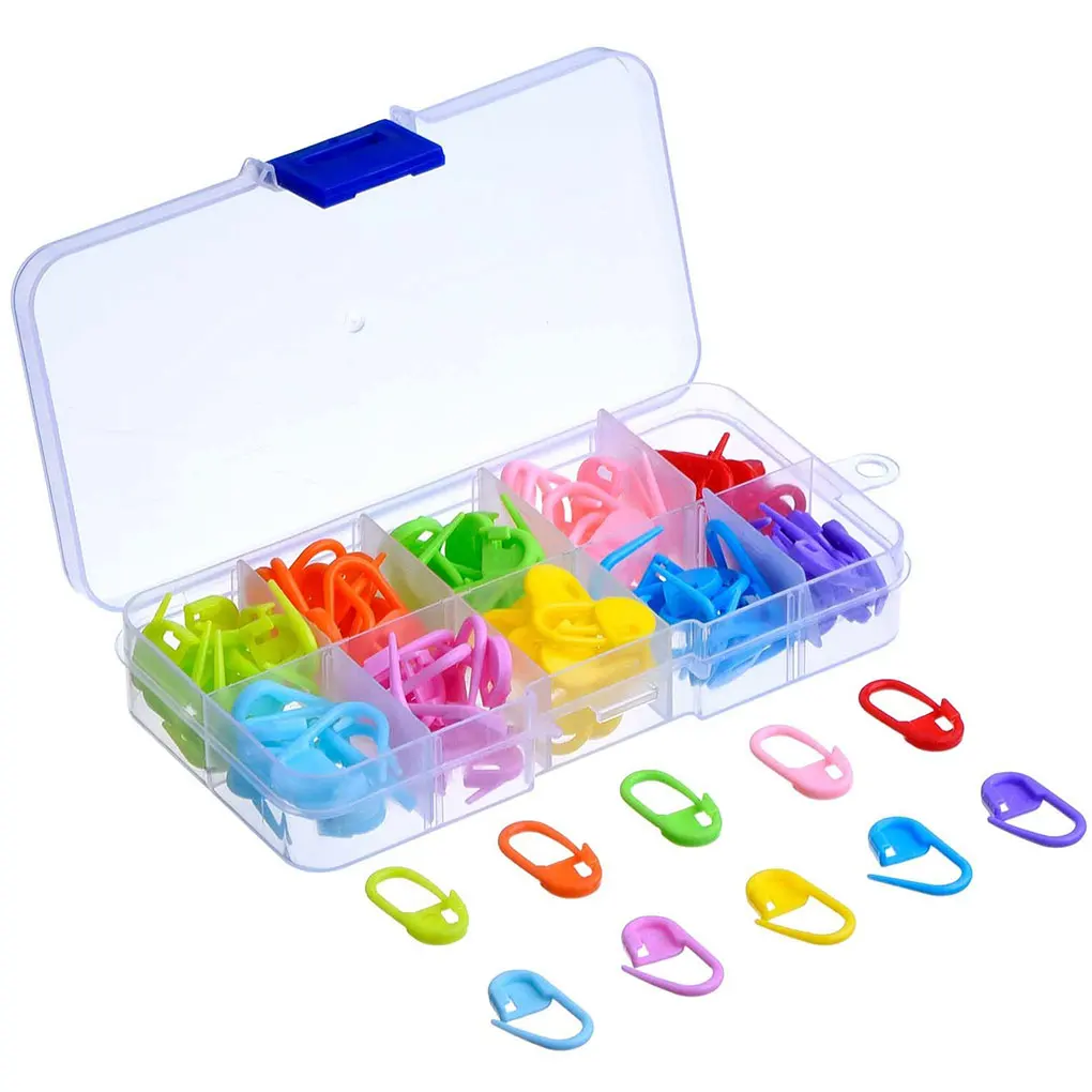 

120pcs Locking Stitch Markers Knitting Stitch Counter Multi-Colored Crochet Needle Clip with Compartment Box