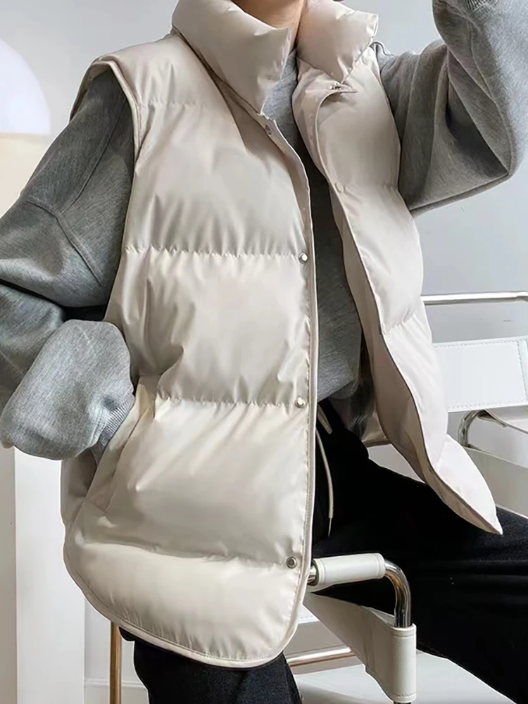 AOSSVIAO Fashion Contton Vest Women's Autumn 2023 New Stand Collar Single Breasted Sleeveless Loose Solid Color Waistcoat