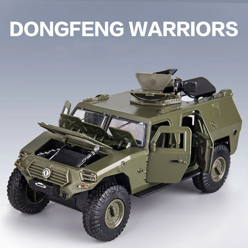 

1:28 Dongfeng warriors Military Off-road Vehicle Alloy Car With Pull Back Sound Light Children Gift Diecast Toy Model Collection