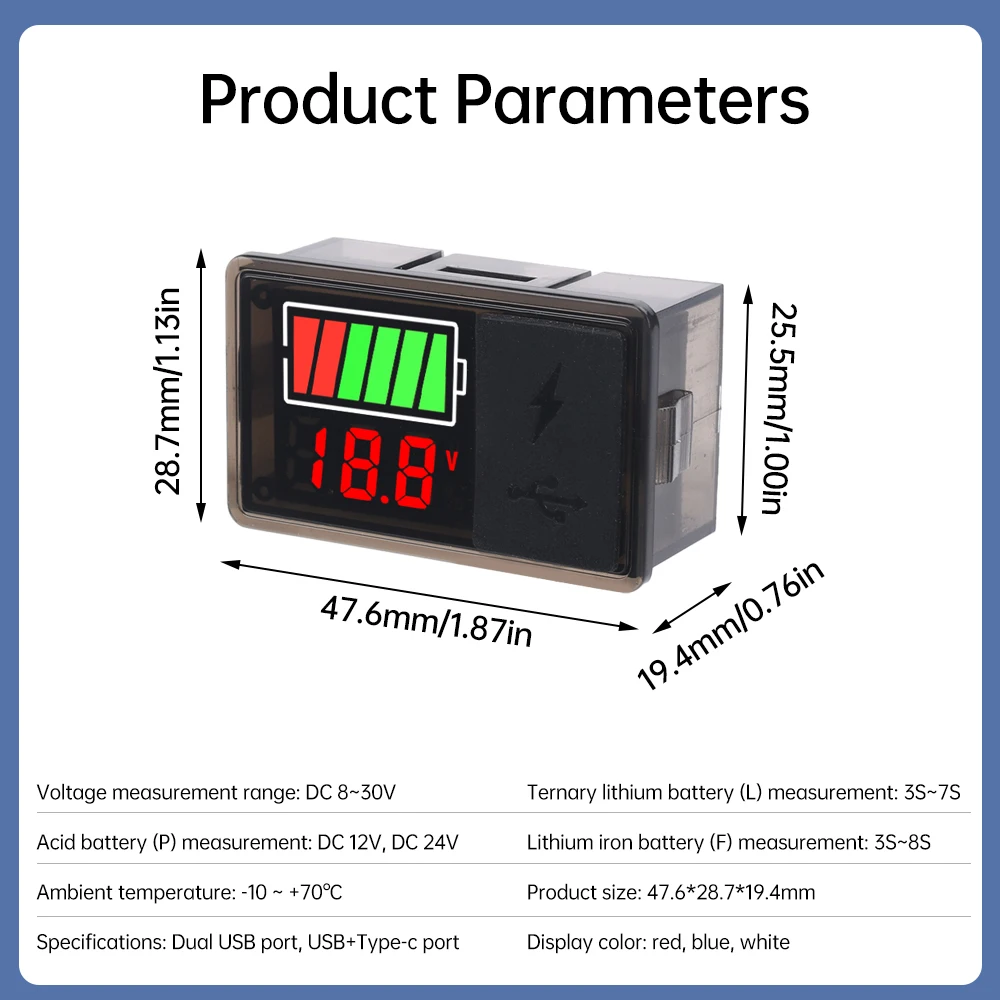 8 ~ 30 В постоянного тока измеритель напряжения уровня батареи сигнализация