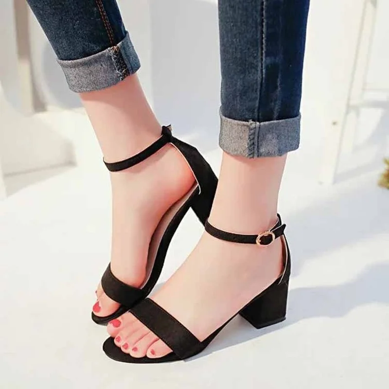 

Summer new mid-heel shoes women's shoes thick heel open toe suede sexy fashion one word buckle women's sandals