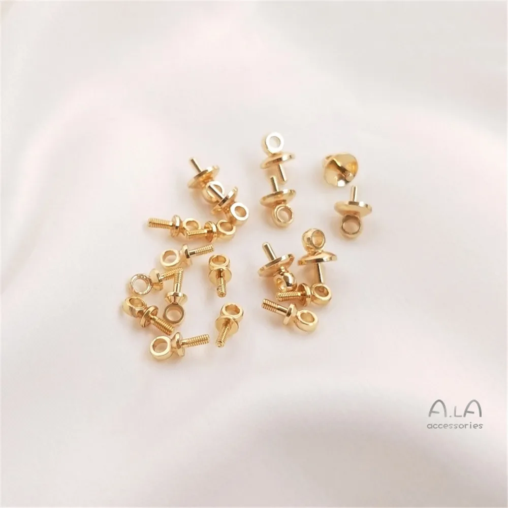 

14K Gold Filled Plated Half hole bead rest sheep eye screw cap eardrop Clavicle necklace stick pearl pendant DIY accessories