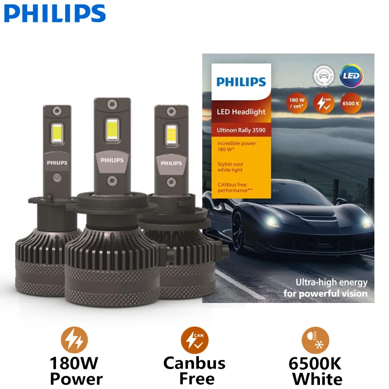 

Philips LED H4 H7 H11 180 Вт 15000LM Ultinon Rally 3590 H18 H19 HB3 HB4 HIR2 Автомобильная фара 6500K Белая мощная люмен ват лампы