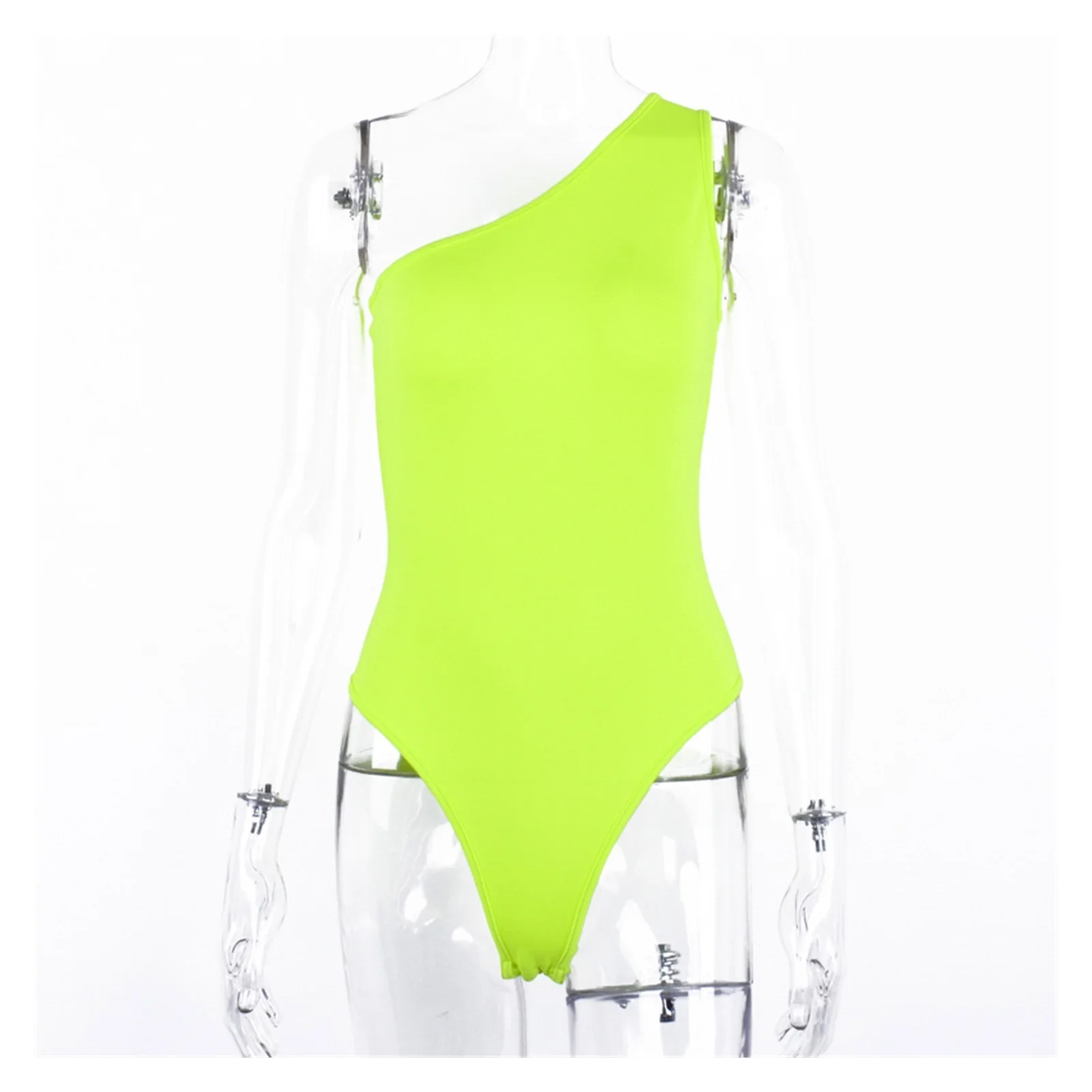 

2022NEW Women Spring Autumn Sexy Jumpsuit Leotards Neon One Shoulder Sleeveless Stretchy Oblique Shoulder Streetwear Fit Madam